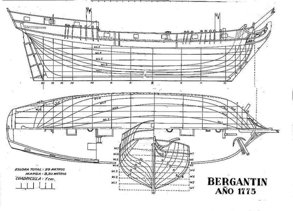 Brigantine 1775 ship model plans