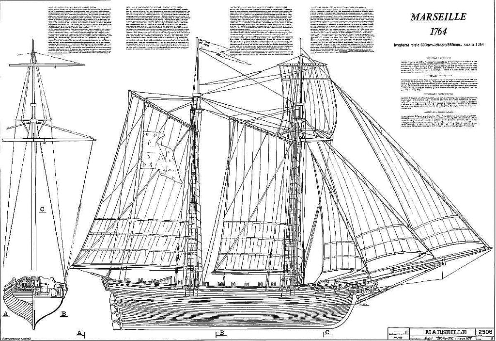 Goelette Marseille 1764 ship model plans