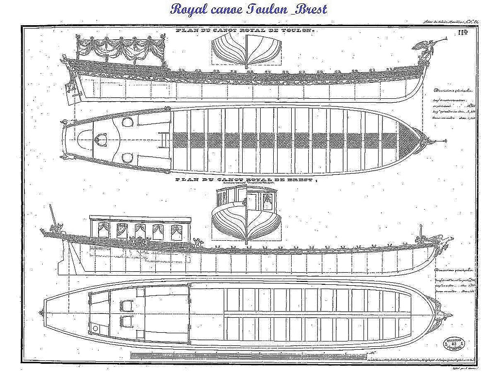Barge Royal Canoe Toulon & Brest XIXc ship model plans