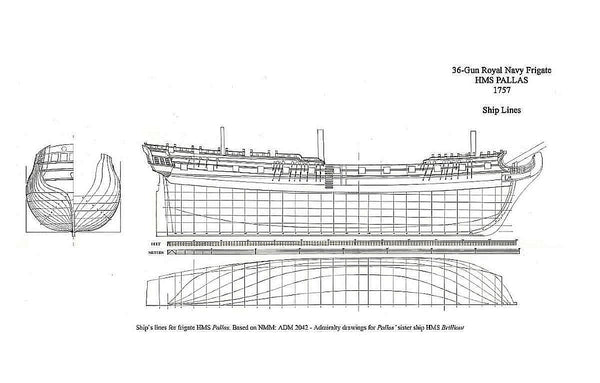5th Rate Ship Frigate HMS Pallas 1804 ship model plans