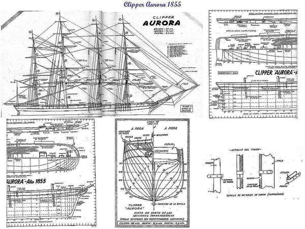 Clipper Aurora 1855 ship model plans