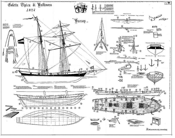 Clipper Schooner Harvey 1848 Baltimore ship model plans