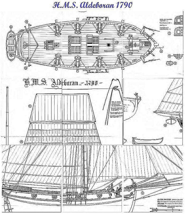 Cutter HMS Aldebaran 1790 ship model plans