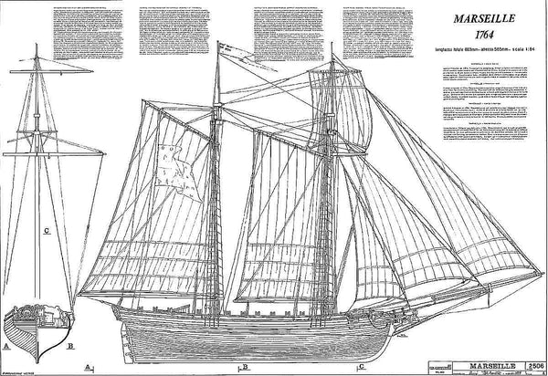 Goelette Marseille 1764 ship model plans