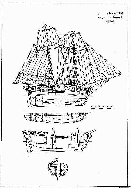 Schooner Sultana 1768 ship model plans