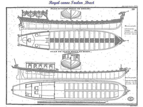 Barge Royal Canoe Toulon & Brest XIXc ship model plans